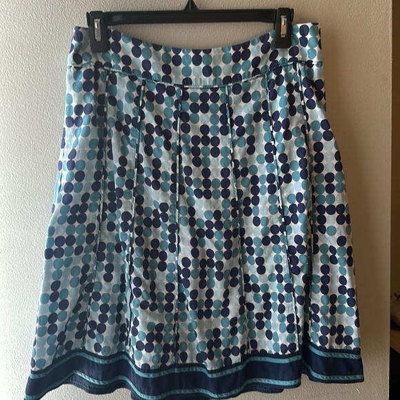 Ann Taylor EUC Knee Length Navy, Teal, and White Polka Dot A-Line Skirt - Picture 2 of 5
